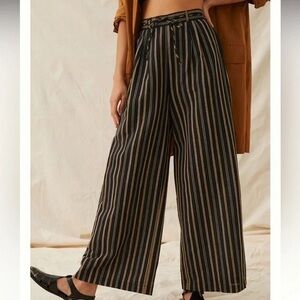 Anthropologie Ollari NY striped linen blend wide leg pants size XS